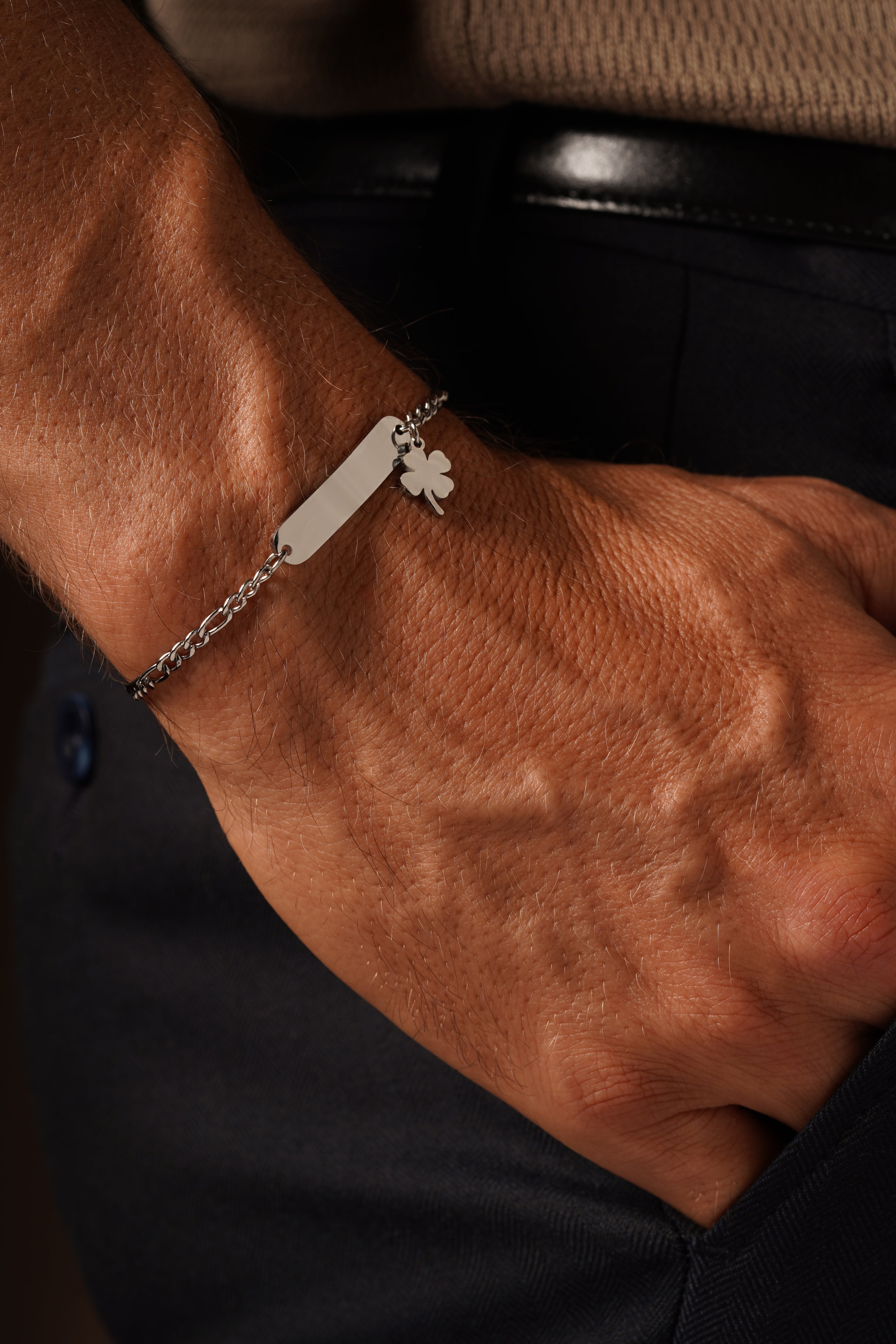 Silver Clover ID Bracelet