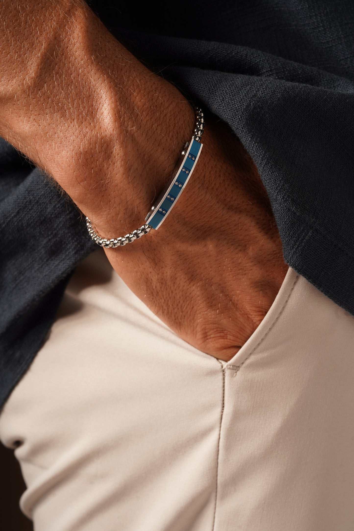 Blue Stripe Steel Bracelet