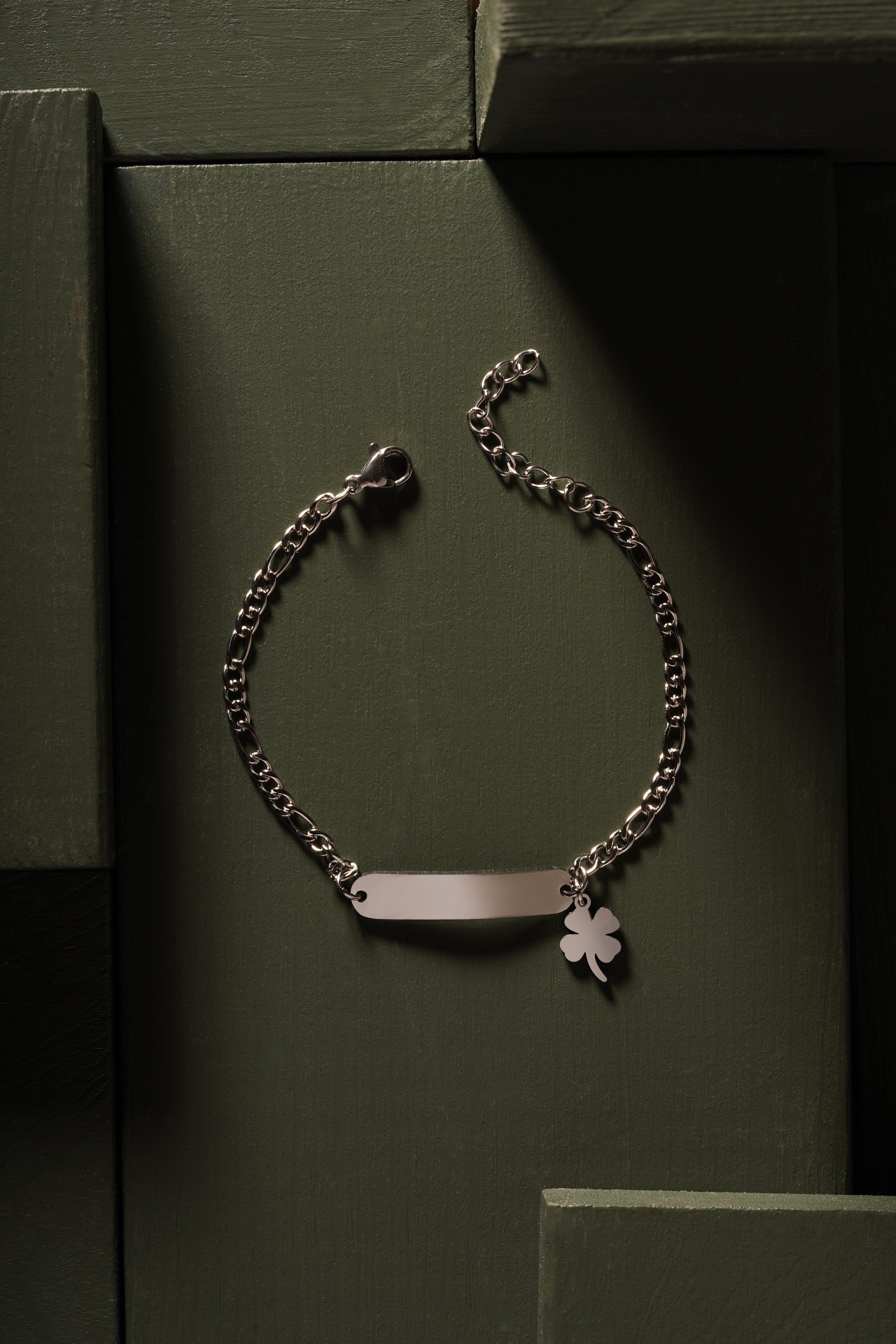 Silver Clover ID Bracelet